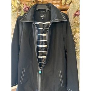 Dennis Basso Jacket Black & White Lightweight Rain‎ Coat Woman's Medium Utility